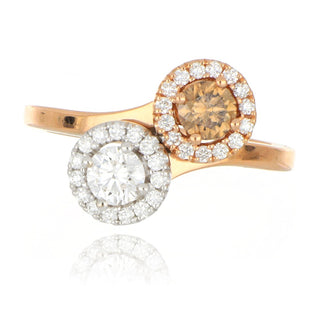 18ct rose gold 0.59ct cognac and white diamond toi et moi ring