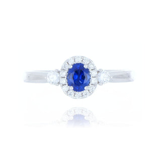 18ct White Gold 0.44ct Sapphire And Diamond 3 Stone Cluster Ring