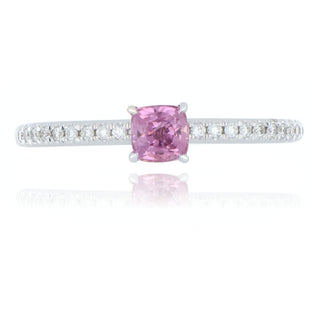18ct white gold 0.42ct pink sapphire solitaire ring with diamond set shoulders