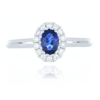 18ct white gold 0.40ct sapphire and diamond halo ring