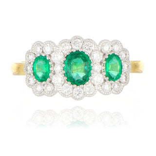 18ct yellow gold 0.50ct emerald and diamond 3 stone cluster ring