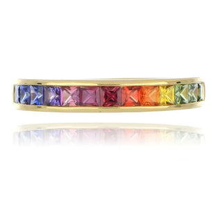 18ct yellow gold 0.85ct rainbow sapphire half eternity ring