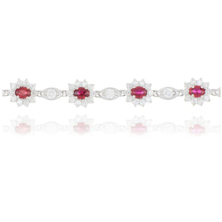 9ct White Gold Ruby And Diamond Cluster Bracelet