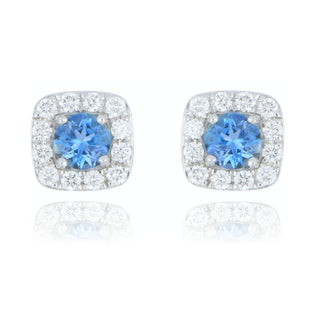 18ct White Gold 0.47ct Aquamarine And Diamond Cluster Stud Earrings
