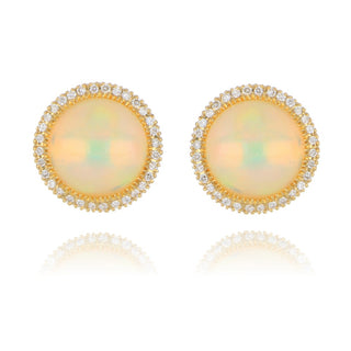 18ct Yellow Gold 2.12ct Opal and Diamond Halo Stud Earrings