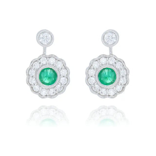 18ct white gold 0.29ct emerald and diamond cluster drop earrings