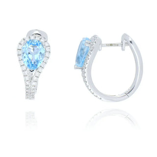 18ct white gold 3.16ct blue topaz and diamond hinged hoop earrings