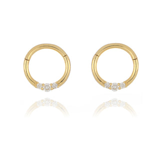 A&S Ear Styling Collection 14ct Yellow Gold 3 Stone Diamond Side Set Single Hoop Earring