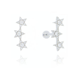 A&S Ear Styling Collection 14ct White Gold Triple Diamond Star Single Stud Earring