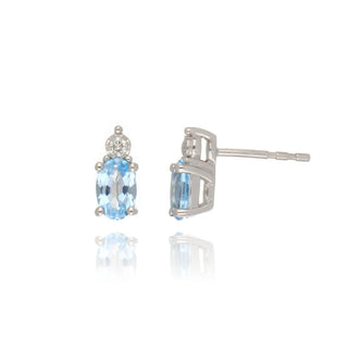 9ct white gold blue topaz and diamond oval drop earrings