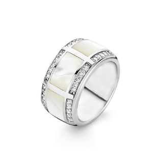 Ti Sento Silver Mother Of Pearl & Cz Wide Ring - Size 56