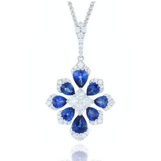 18ct White Gold 1.81ct Sapphire And Diamond Drop Flower Necklace