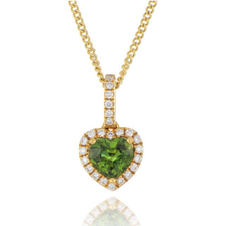 18ct yellow gold 0.96ct green sapphire and diamond heart necklace
