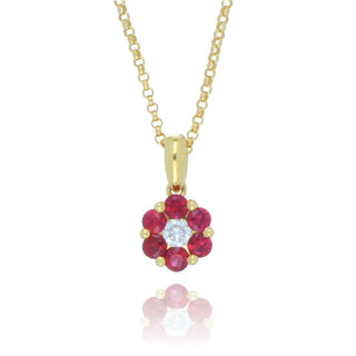 18ct Yellow Gold 0.38ct Ruby And Diamond Flower Cluster Necklace