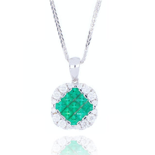18ct White Gold 0.52ct Emerald And Diamond Cluster Necklace