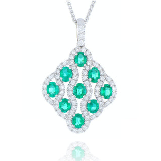 18ct white gold 1.58ct emerald and diamond peacock necklace