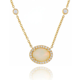 9ct yellow gold 0.81ct opal and diamond necklace