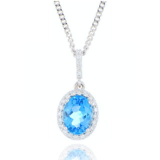 9ct white gold 1.48ct blue topaz and diamond cluster necklace