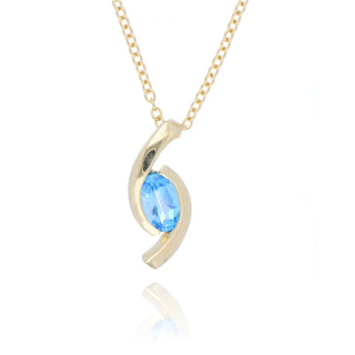 9ct yellow gold oval eye blue topaz necklace
