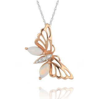 9ct white and rose gold opal and diamond butterfly necklace