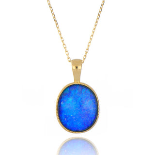 9ct yellow gold 3.29ct opal doublet necklace