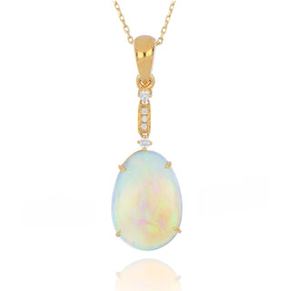 9ct yellow gold 3.10ct Australian opal and diamond drop necklace