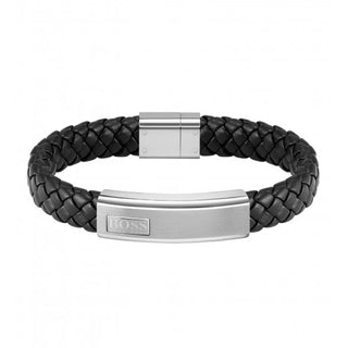 Boss Lander Black Leather Bracelet