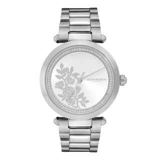 Olivia Burton 34mm Signature Floral T-Bar Silver Quartz Watch