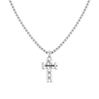 Nomination Stainless Steel Strong Cross Necklace with Black Diamonds