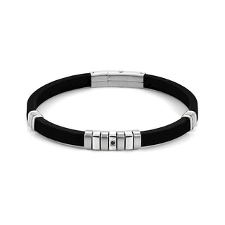 Nomination Stainless Steel Black Silicon City Bracelet with Black Cubic Zirconia
