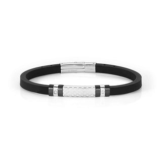 Nomination Stainless Steel Black Silicon City Bracelet with Decorated Plate
