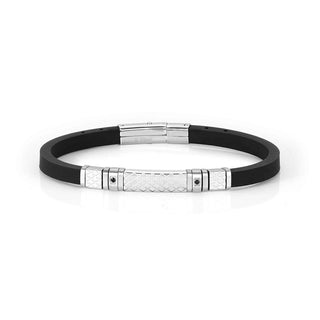 Nomination Stainless Steel and Black Silicon City Bracelet with Decorated Plate