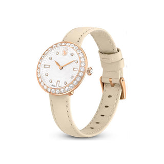 Swarovski Rose Gold-Tone Certa Watch with a Beige Leather Strap