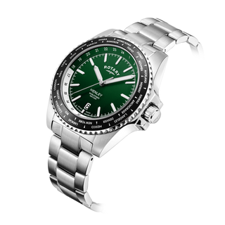 Rotary 41mm Stainless Steel Green Henley Worldtimer Quartz Watch