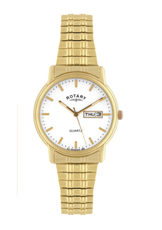 Rotary 36mm Yellow Gold Plated White Quartz Watch with a Expandable Bracelet