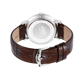 Rotary 37mm Windsor Silver Quartz Watch with a Brown Leather Strap
