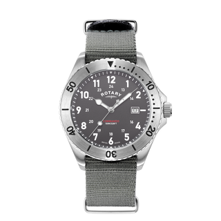 Rotary 40mm Commando Grey Quartz Watch with a Grey Nato Strap