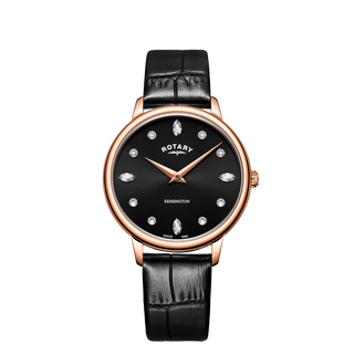 Rotary 35mm Kensington Black Quartz Watch with a Black Leather Strap