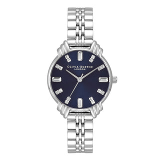 Olivia Burton 30mm Silver Blue Art Deco Quartz Watch