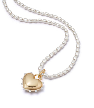 Daisy London x Shrimps Yellow Gold Plated Pearl Heart Necklace