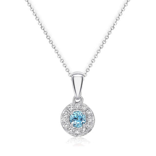 A&S Birthstone Collection 9ct White Gold Aquamarine And Diamond March Birthstone Necklace