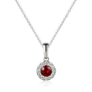A&S Birthstone Collection 9ct White Gold Ruby And Diamond July Birthstone Necklace