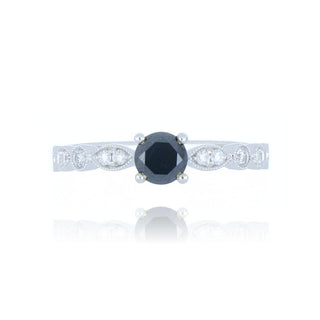 18ct White Gold 0.59ct Black Diamond Ring With Stone Set Shoulders