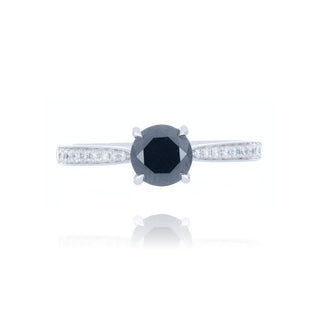 18ct White Gold 0.90ct Black Diamond Ring With Stone Set Shoulders