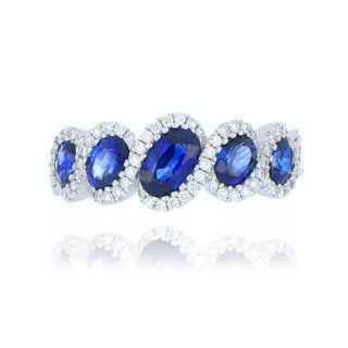 18ct White Gold 1.69ct Sapphire And Diamond 5 Stone Cluster Ring