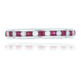 9ct White Gold Ruby And Diamond Half Eternity Ring