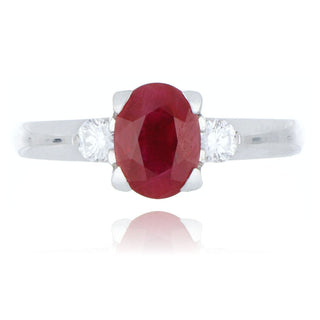 18ct White Gold 1.14ct Ruby And Diamond 3 Stone Ring