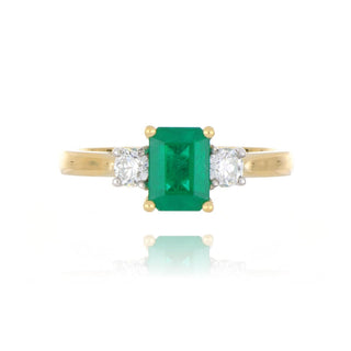 18ct Yellow Gold 1.08ct Emerald And Diamond 3 Stone Ring
