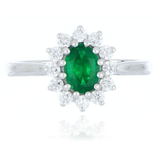 18ct White Gold 0.68ct Emerald And Diamond Cluster Ring