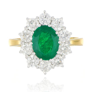 18ct Yellow Gold 1.87ct Emerald And Diamond Cluster Ring